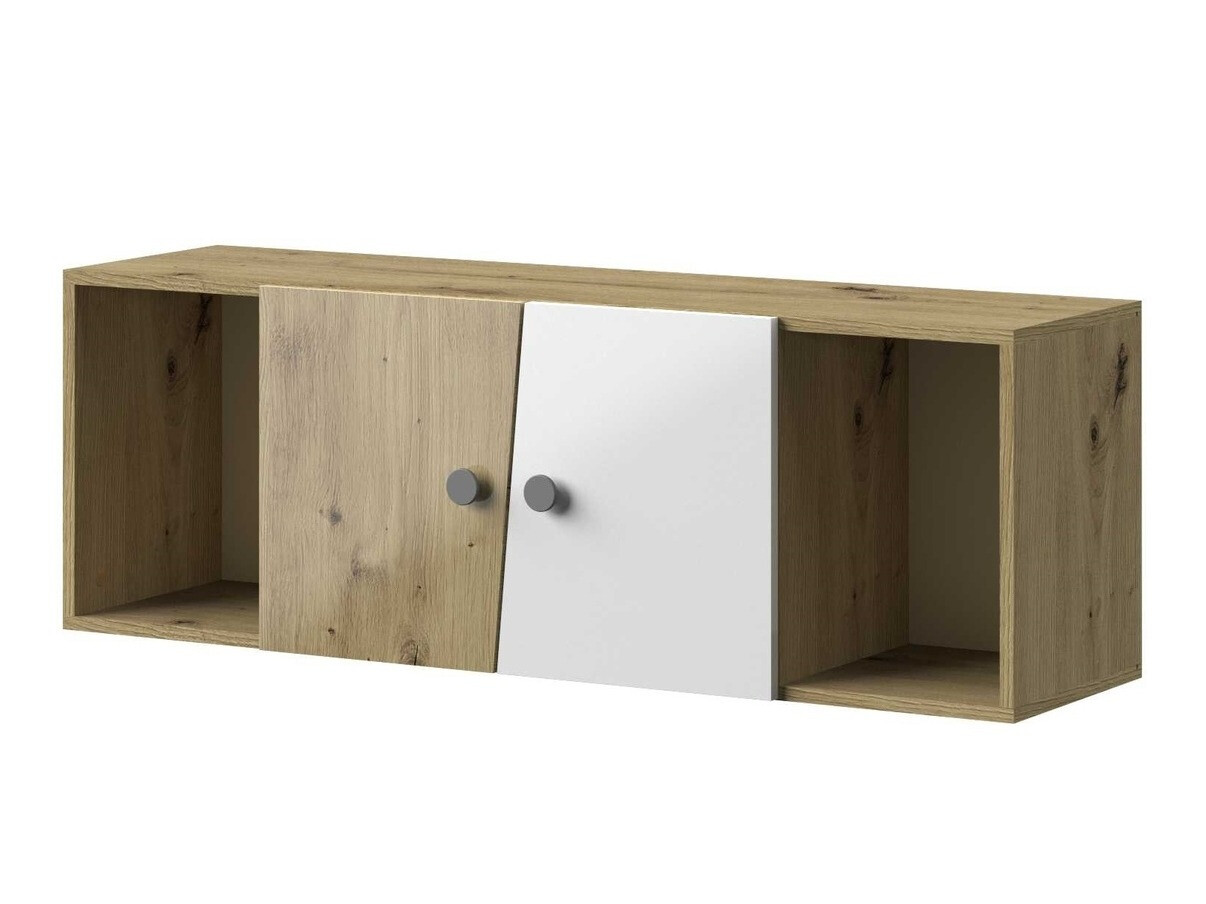 Armoire murale Mirelbu 111 (Chêne Artisan + Blanc brillant + Gris)