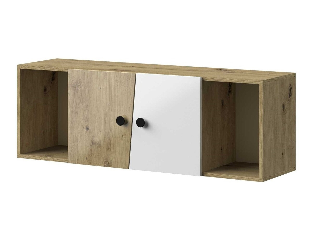 Armoire murale Mirelbu 111 (Chêne Artisan + Blanc brillant + Noir)