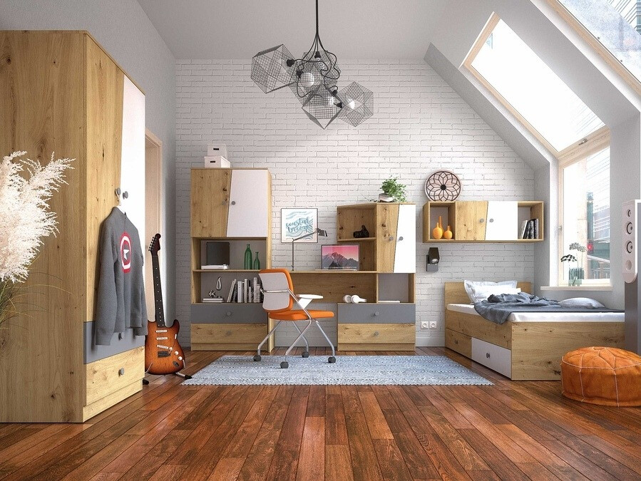 Armoire murale Mirelbu 111 (Chêne Artisan + Blanc brillant)