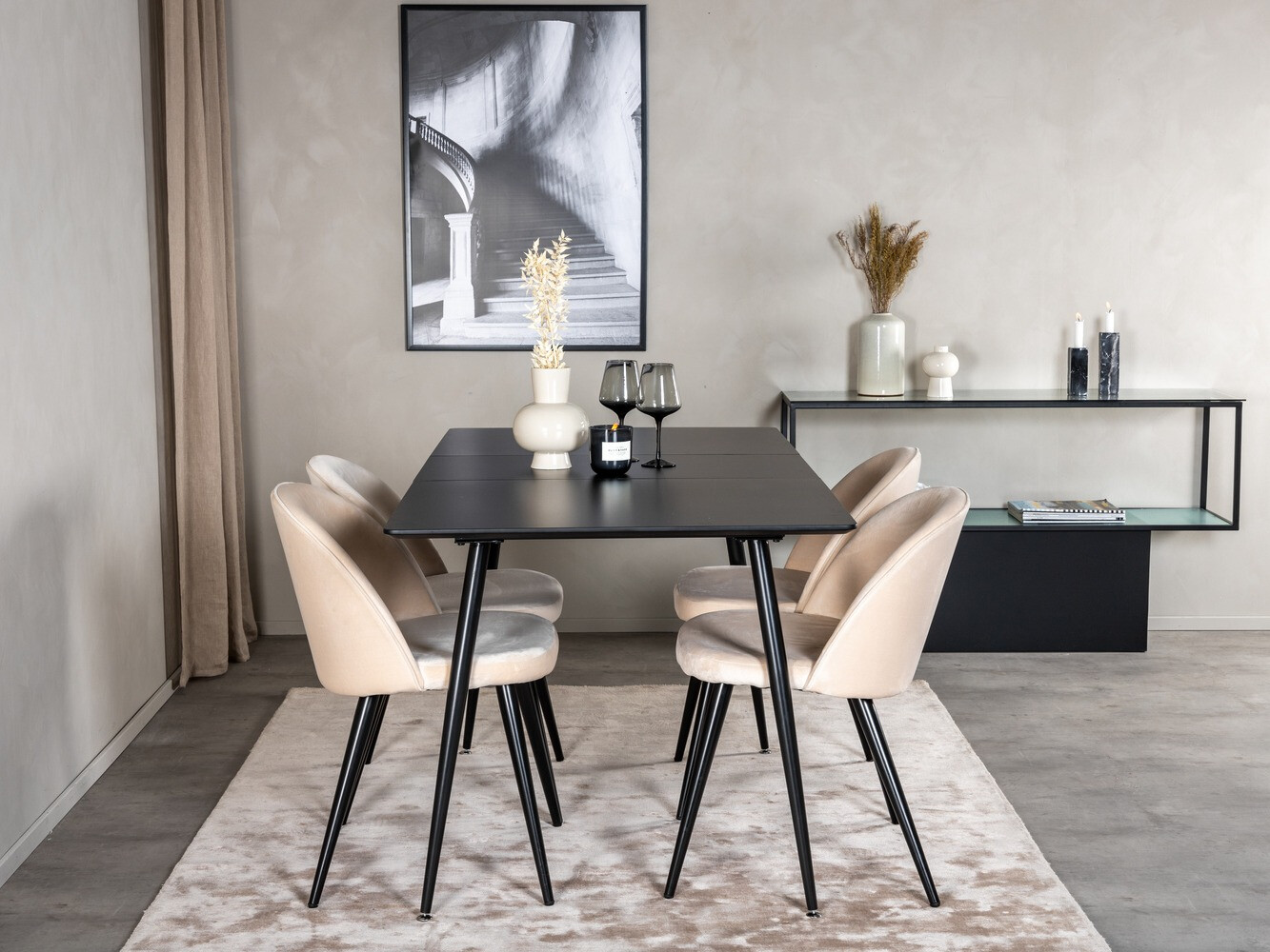 Salle à manger complète Dallas 1521 (Beige + Noir)