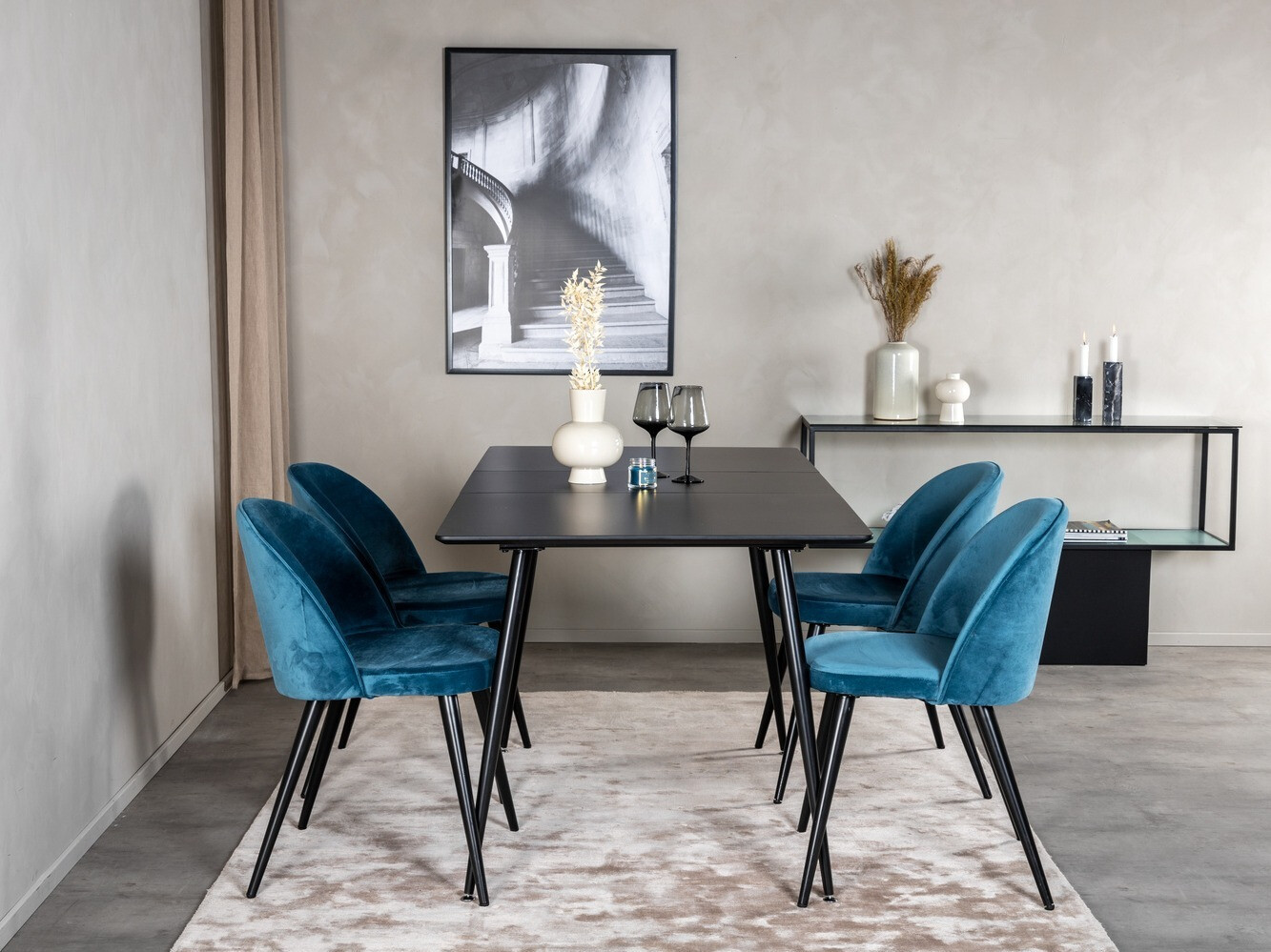 Salle à manger complète Dallas 1521 (Bleu + Noir)