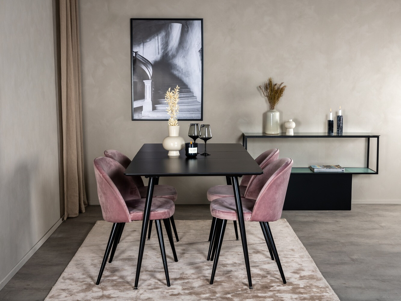 Salle à manger complète Dallas 1521 (Rose + Noir)