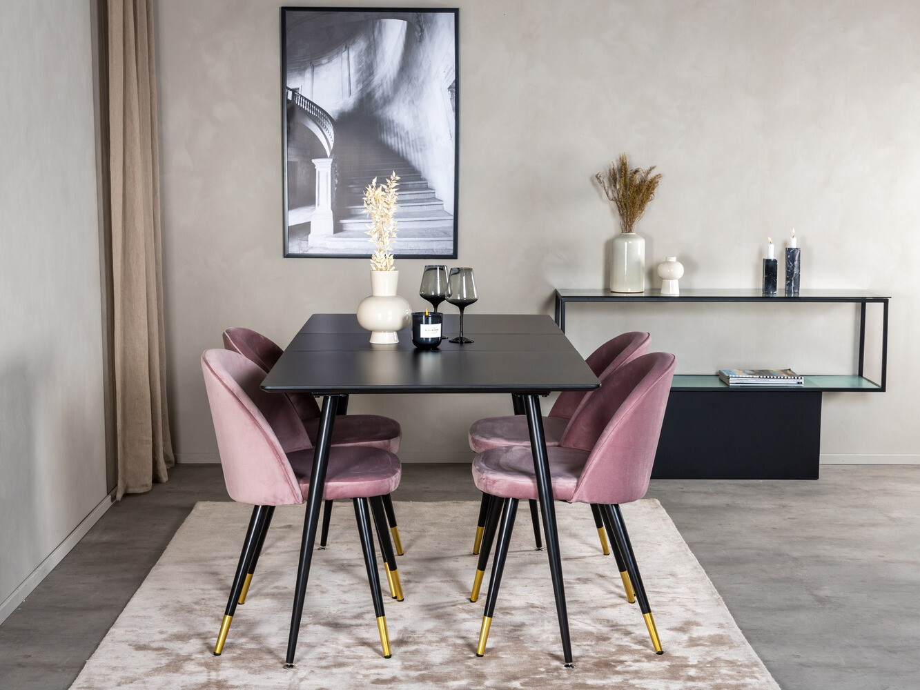 Salle à manger complète Dallas 1526 (Rose + Noir)