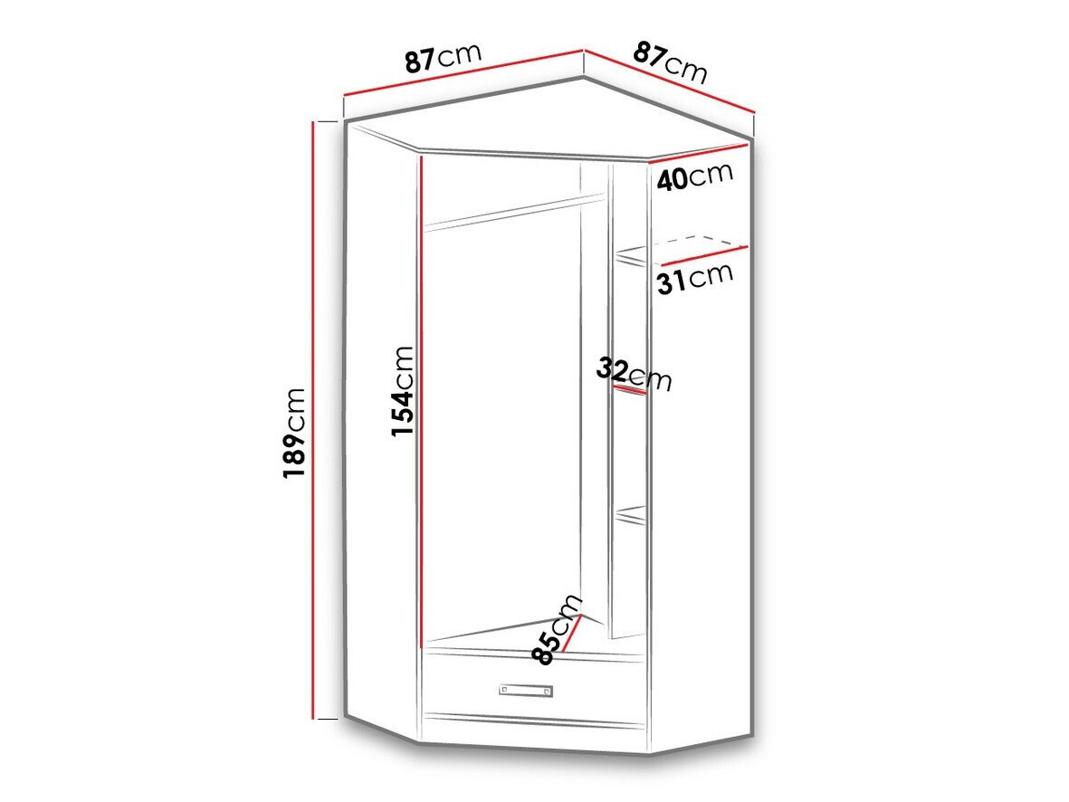 Armoire d'angle Lorlare 112 (Blanc + Rose)