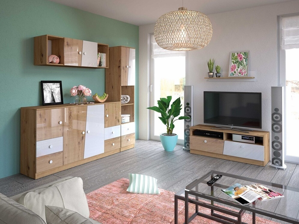 Meuble TV Mirelbu 107 (Chêne Artisan + Blanc + Noir)