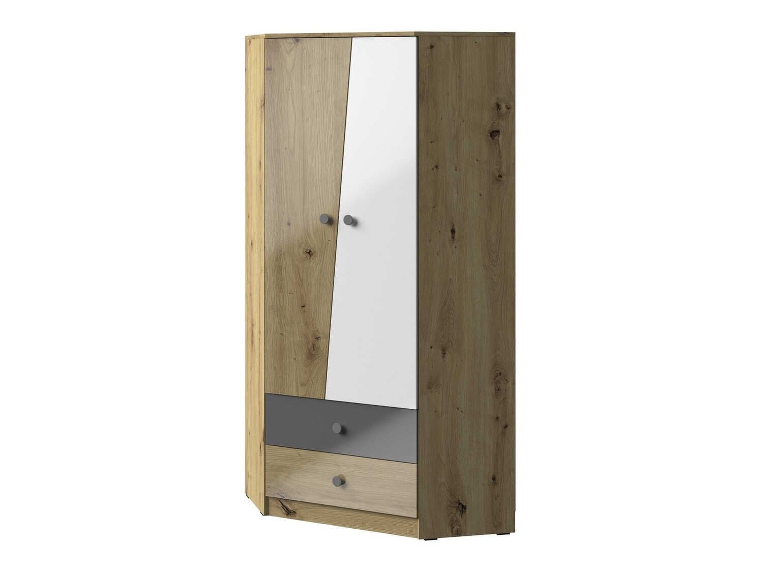 Armoire d'angle Mirelbu 101 (Chêne Artisan + Blanc brillant + Gris brillant)