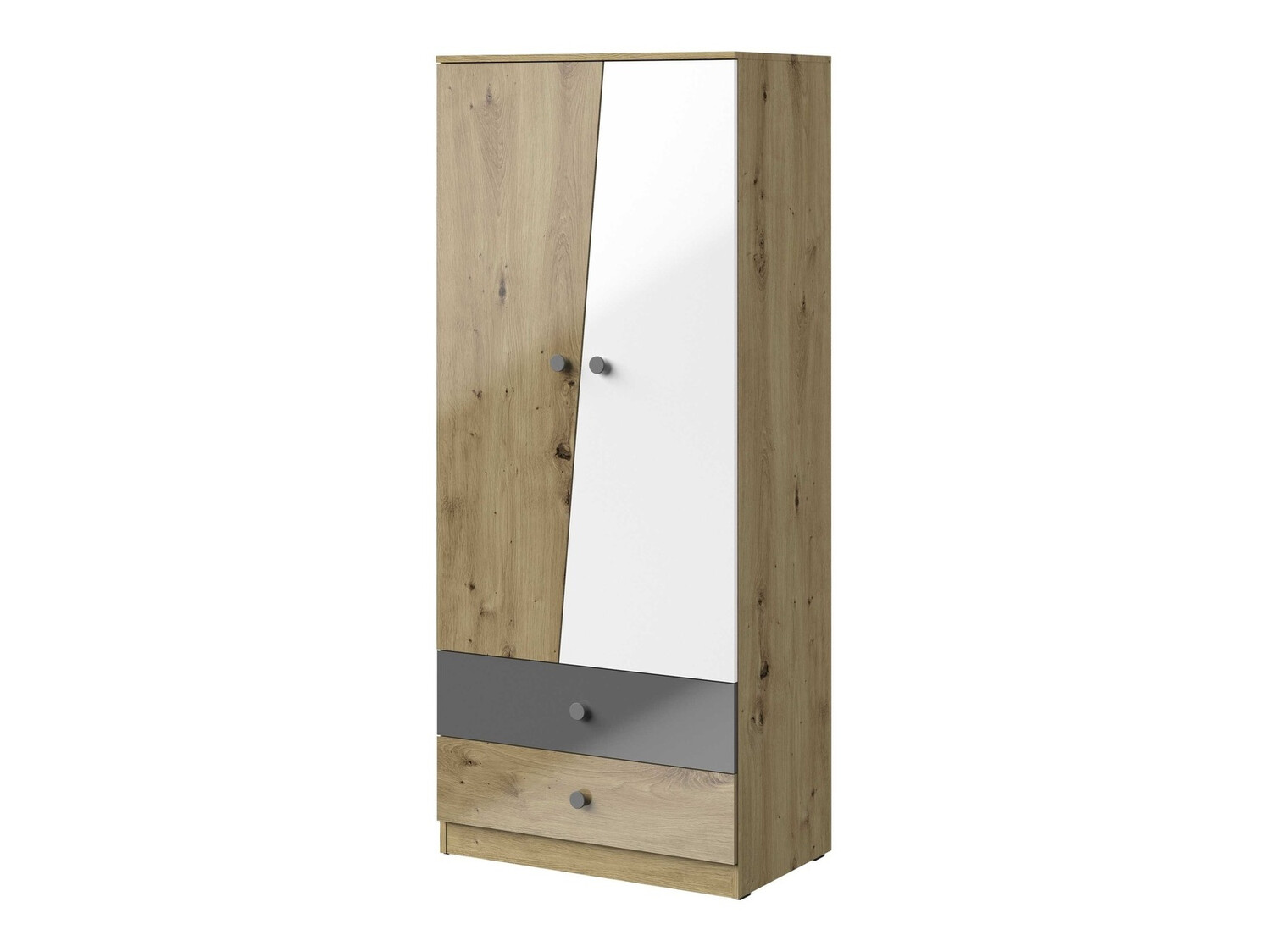Armoire Mirelbu 100 (Chêne Artisan + Blanc brillant + Gris brillant)