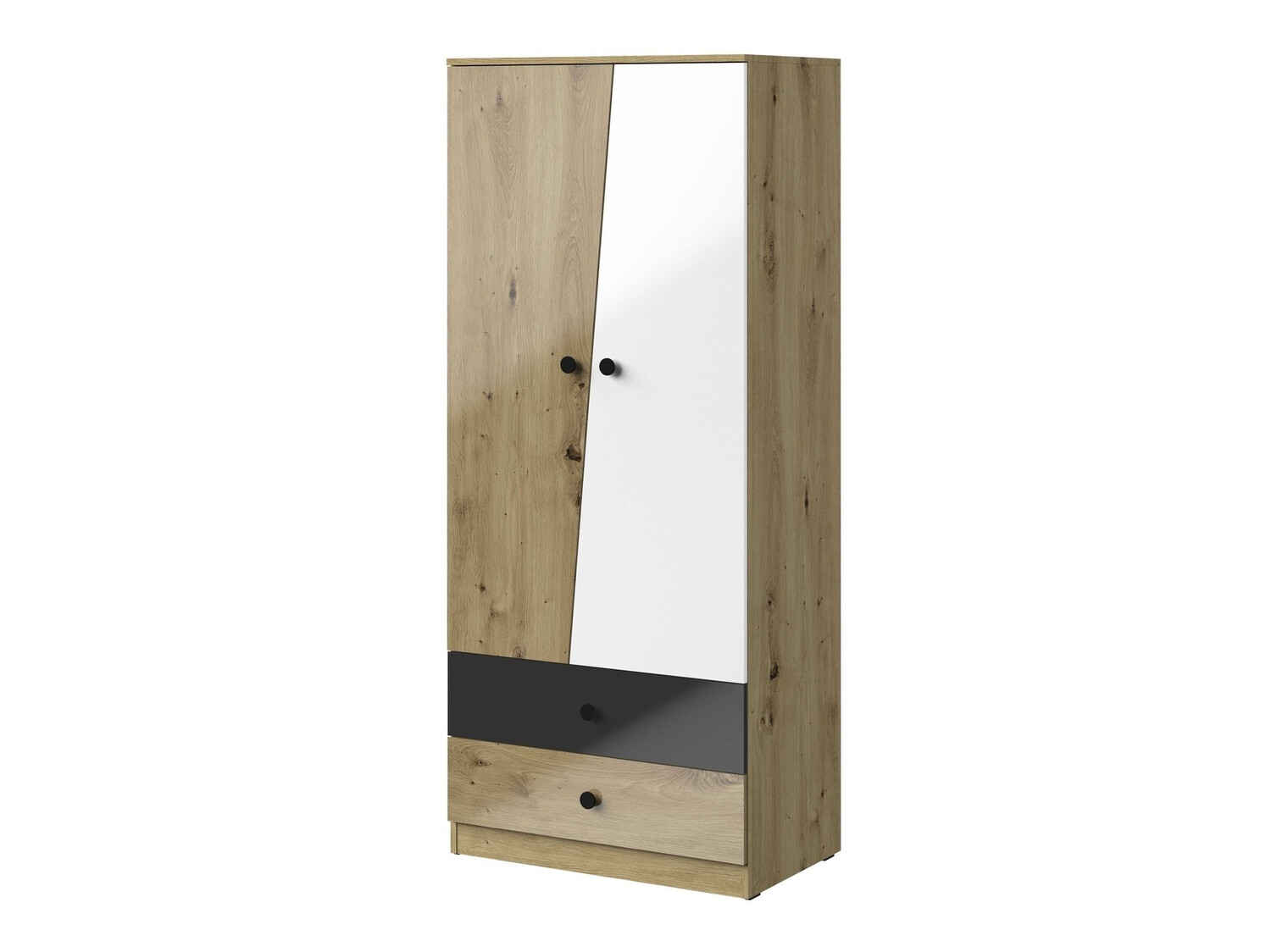 Armoire Mirelbu 100 (Chêne Artisan + Blanc brillant + Noir brillant)