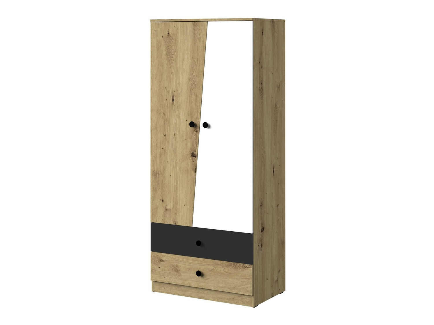Armoire Mirelbu 100 (Chêne Artisan + Blanc + Noir)