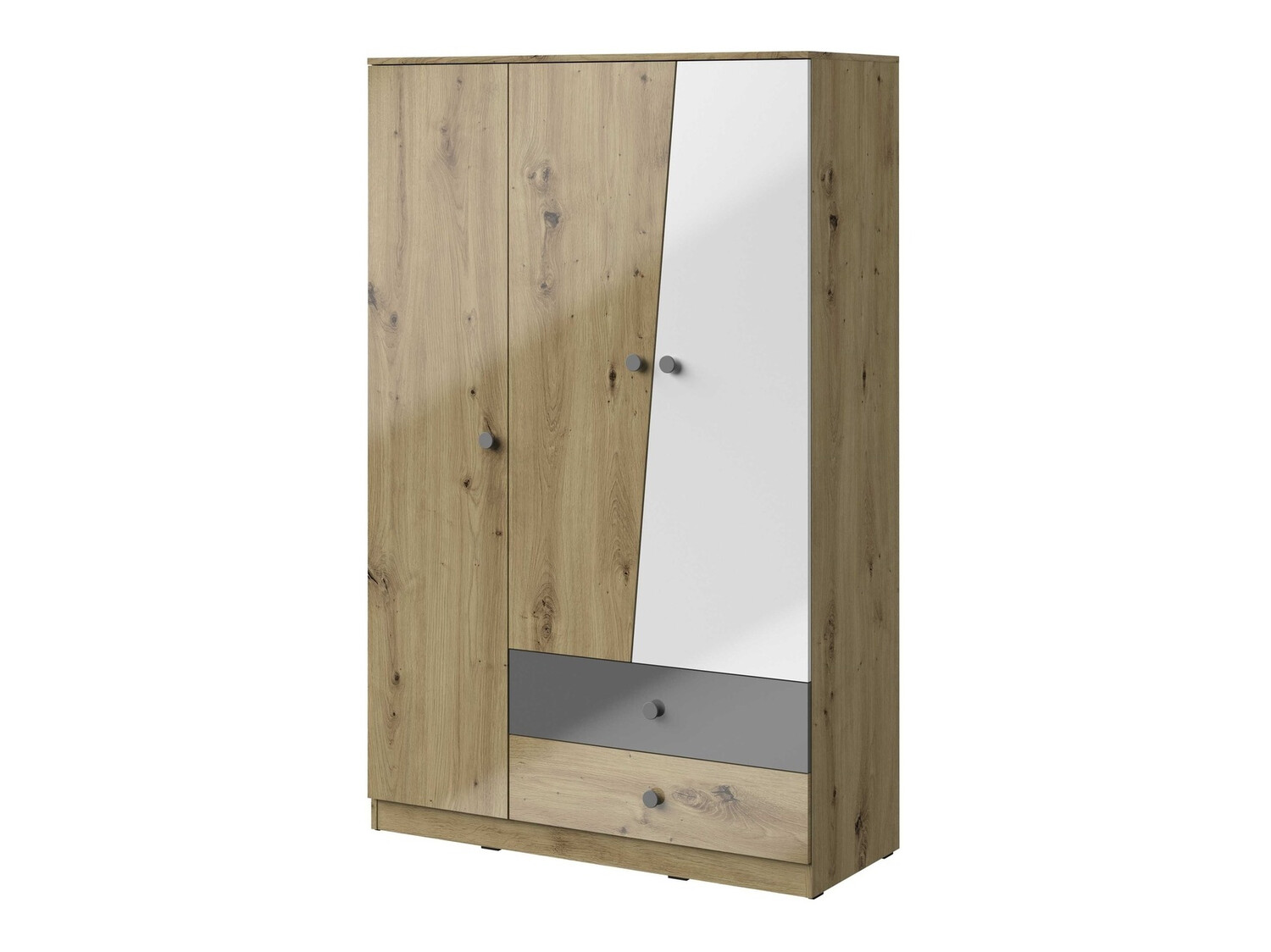 Armoire Mirelbu 102 (Chêne Artisan + Blanc brillant + Gris brillant)