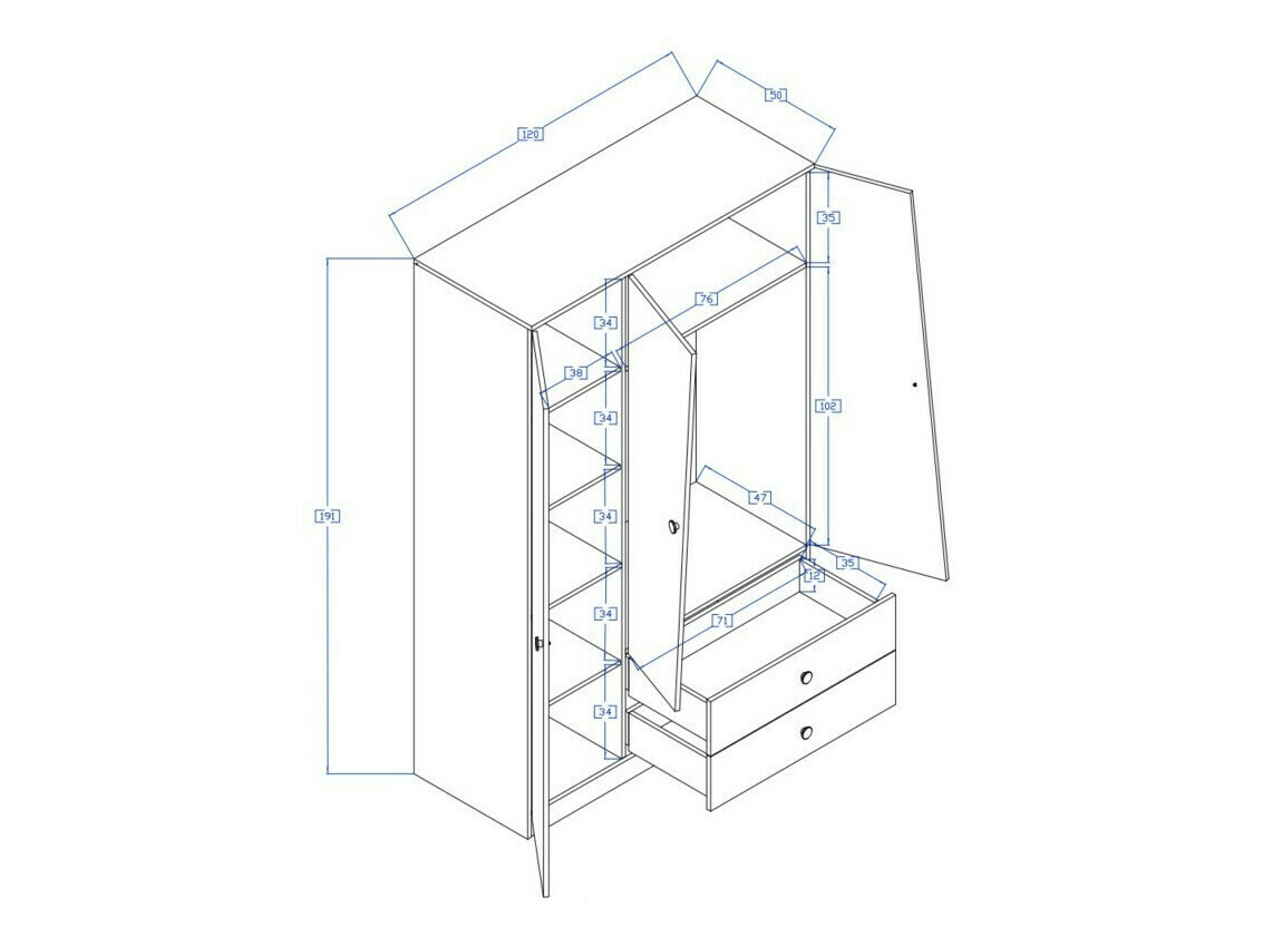 Armoire Mirelbu 102 (Chêne Artisan + Blanc brillant + Gris brillant)