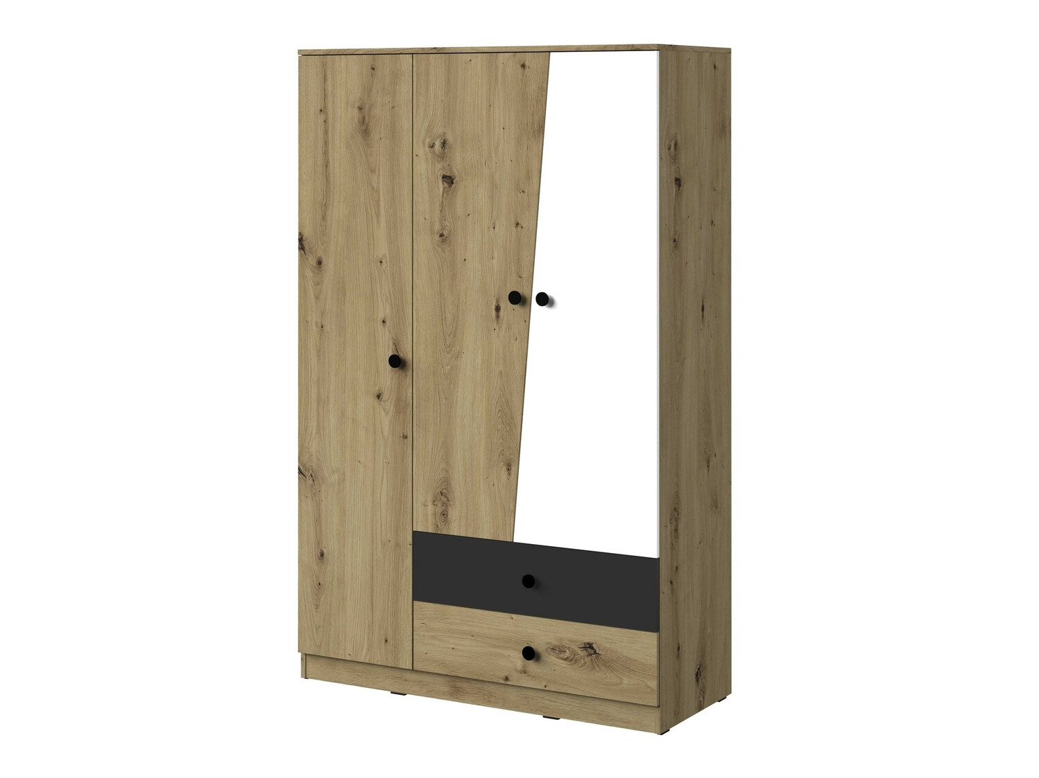 Armoire Mirelbu 102 (Chêne Artisan + Blanc + Noir)