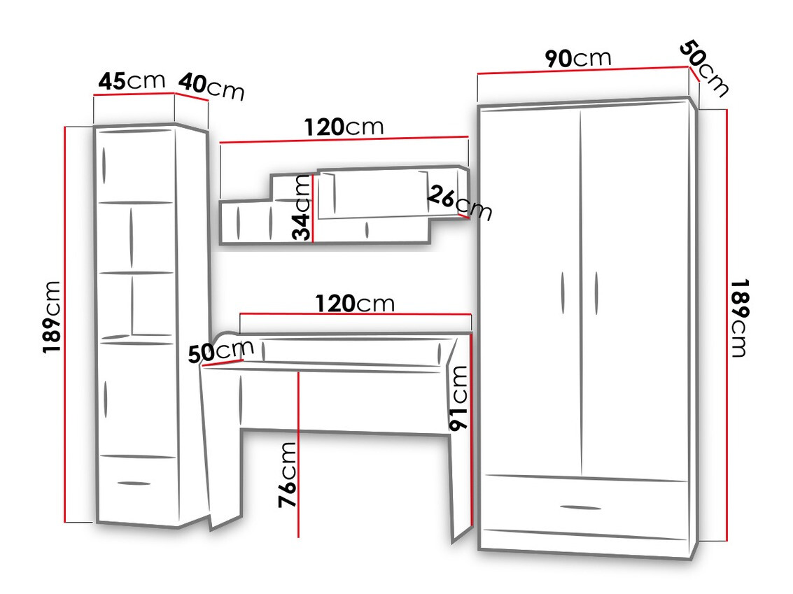 Chambre enfant complète Lorlare 118 (Blanc + Gris)
