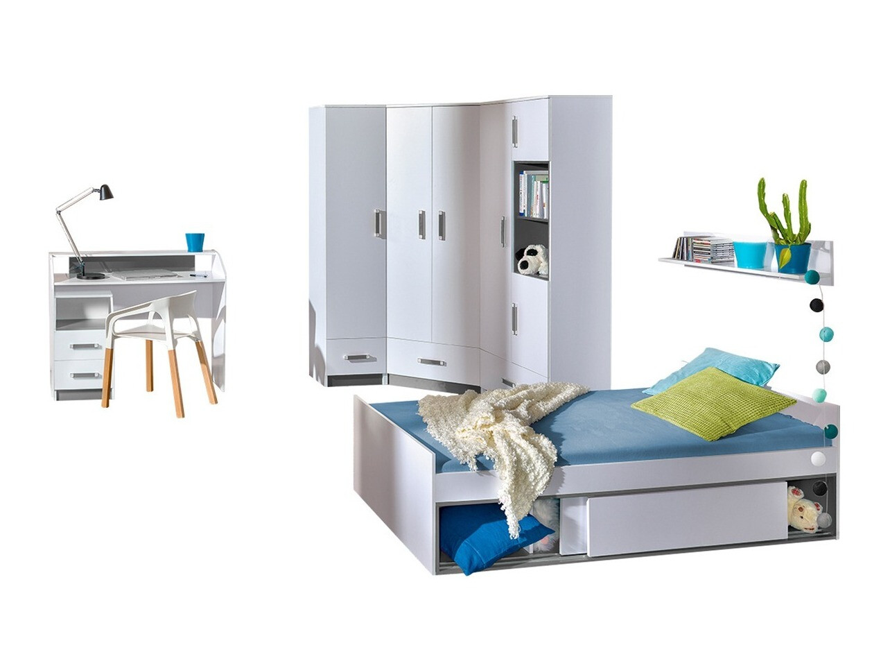 Chambre enfant complète Lorlare 120 (Blanc + Gris)