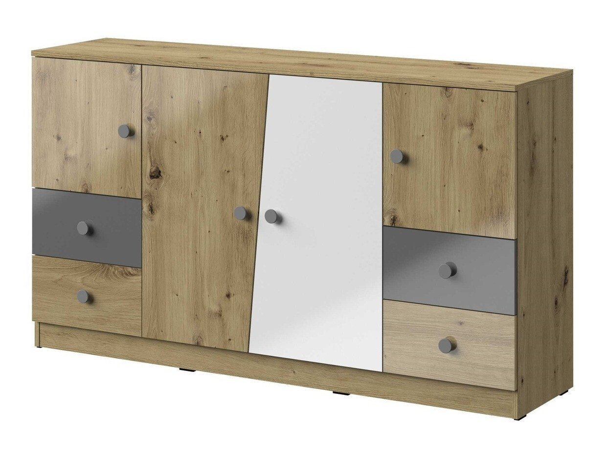 Commode Mirelbu 105 (Chêne Artisan + Blanc brillant + Gris brillant)
