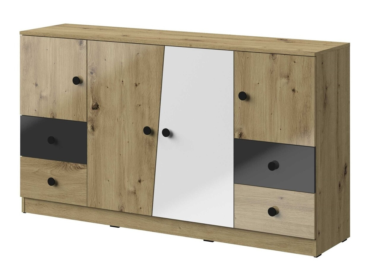 Commode Mirelbu 105 (Chêne Artisan + Blanc brillant + Noir brillant)