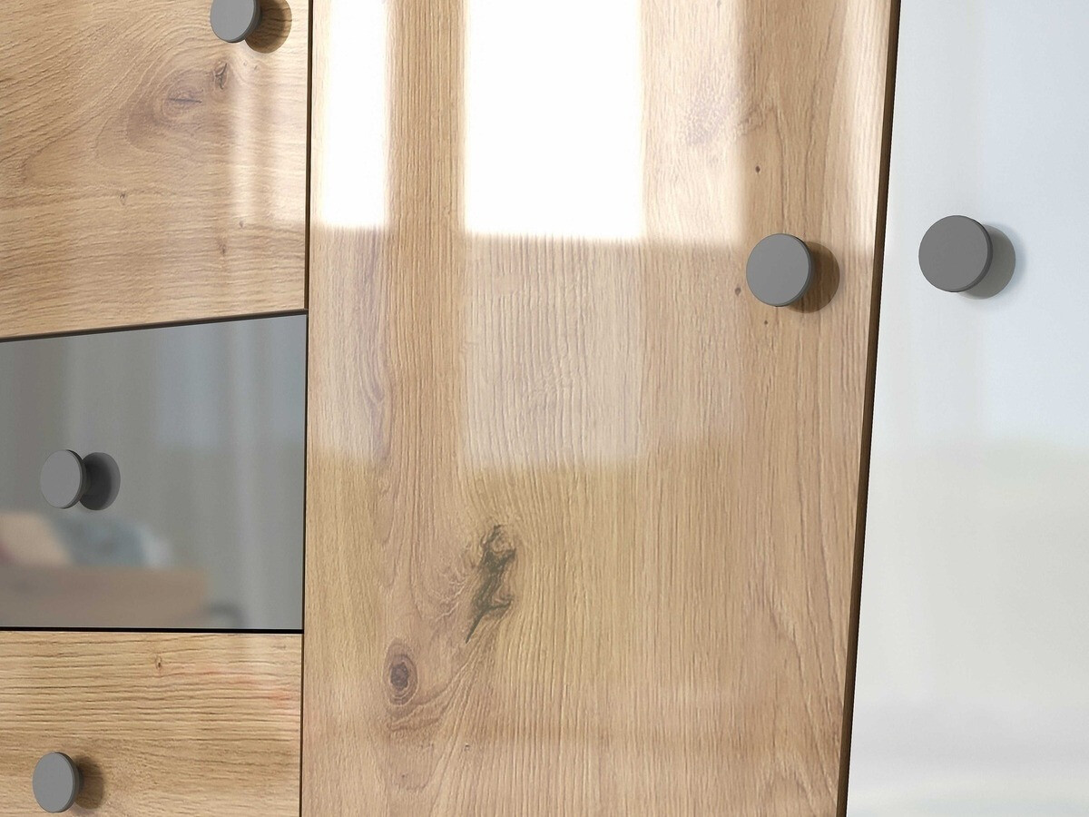 Commode Mirelbu 105 (Chêne Artisan + Blanc brillant + Noir brillant)