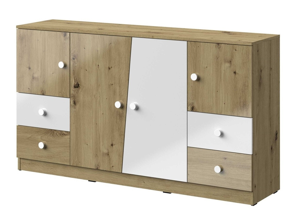 Commode Mirelbu 105 (Chêne Artisan + Blanc brillant)