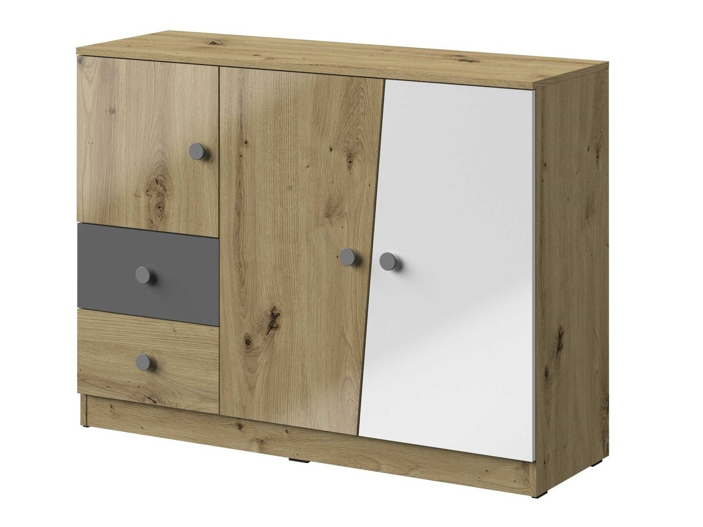 Commode Mirelbu 106 (Chêne Artisan + Blanc brillant + Gris brillant)