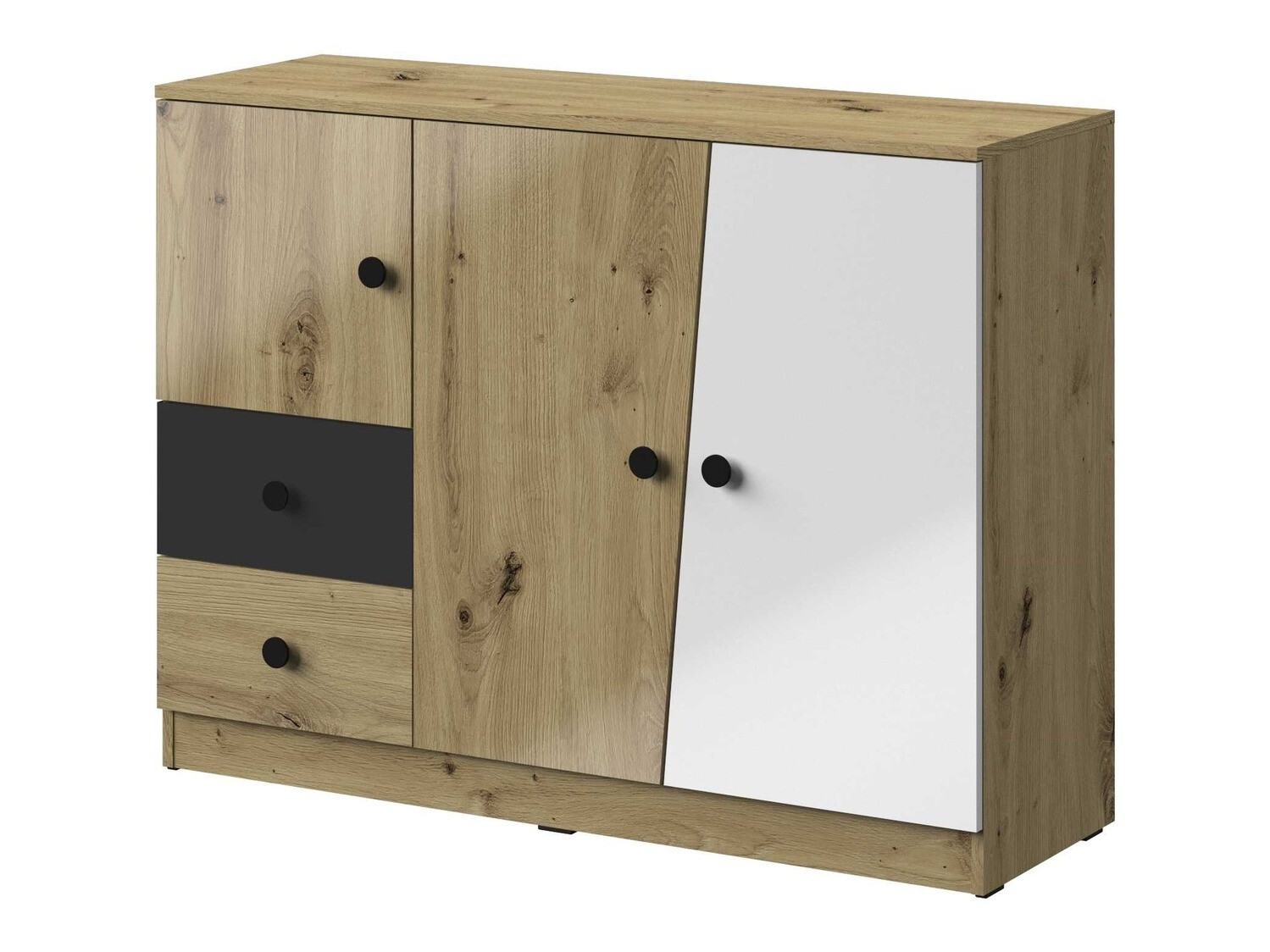 Commode Mirelbu 106 (Chêne Artisan + Blanc brillant + Noir brillant)