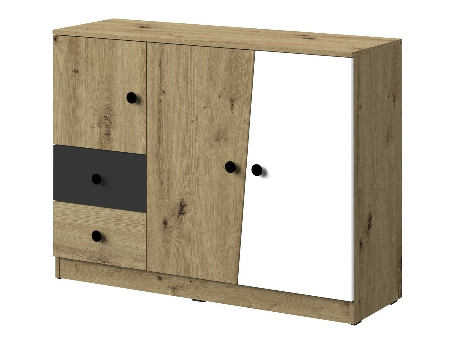 Commode Mirelbu 106 (Chêne Artisan + Blanc + Noir)