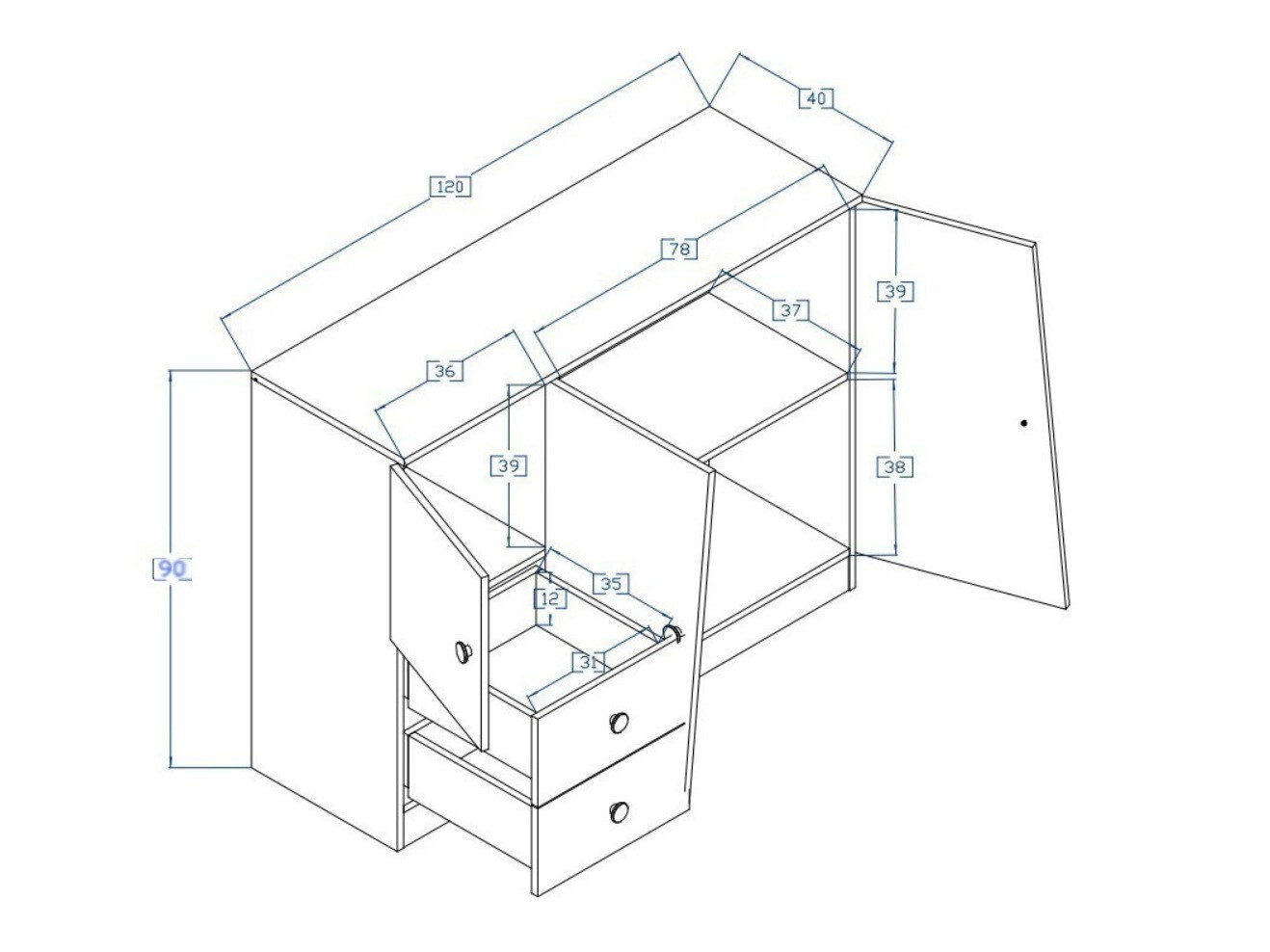 Commode Mirelbu 106 (Chêne Artisan + Blanc + Noir)