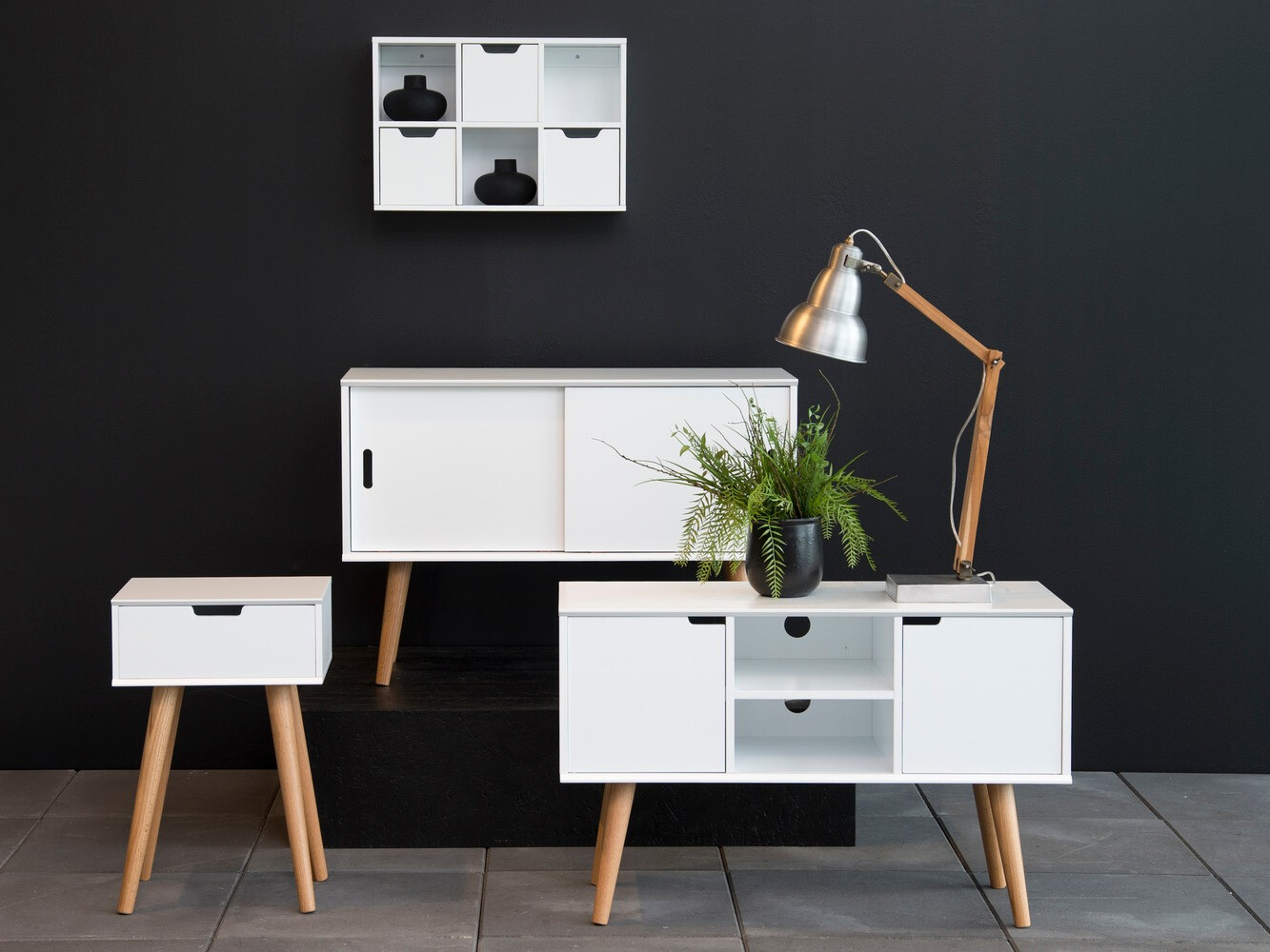 Table de chevet Norsica 105 (Blanc + Chêne)