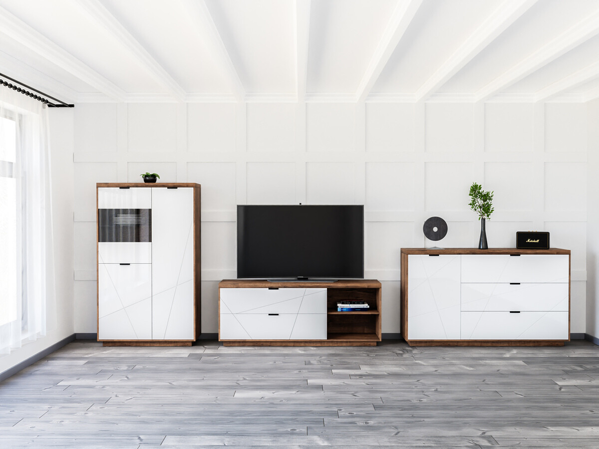 Ensemble de salon Fivale 110 (Chêne delano foncé + Blanc brillant)