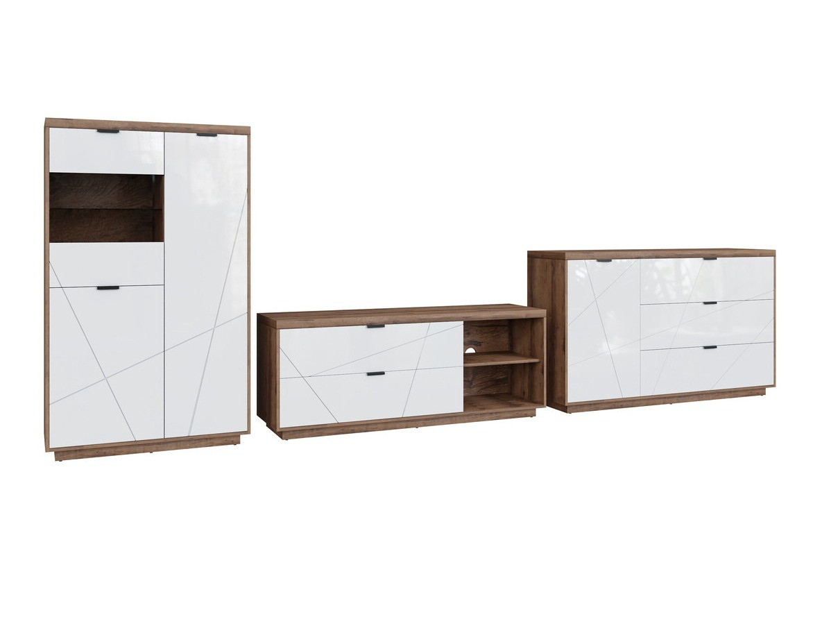 Ensemble de salon Fivale 110 (Chêne delano foncé + Blanc brillant)