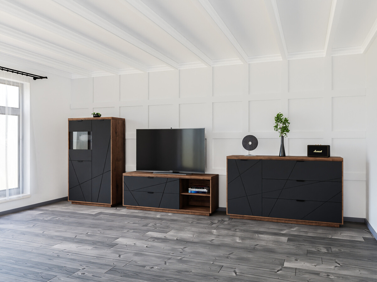 Ensemble de salon Fivale 110 (Chêne delano foncé + Noir mat)