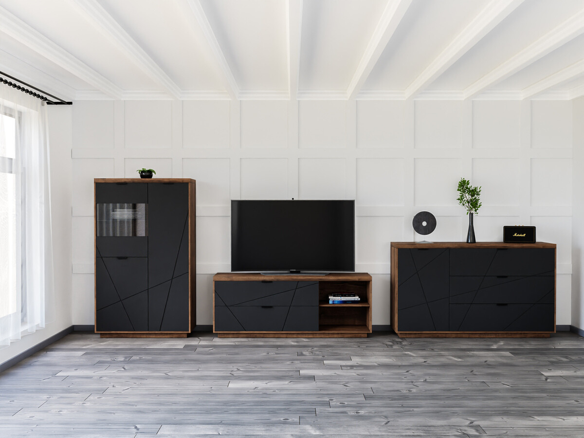 Ensemble de salon Fivale 110 (Chêne delano foncé + Noir mat)