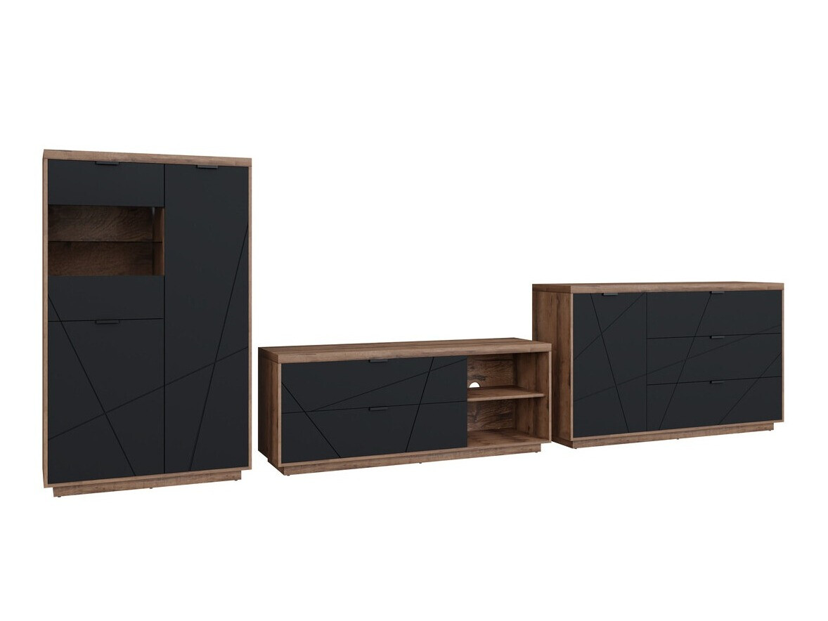 Ensemble de salon Fivale 110 (Chêne delano foncé + Noir mat)