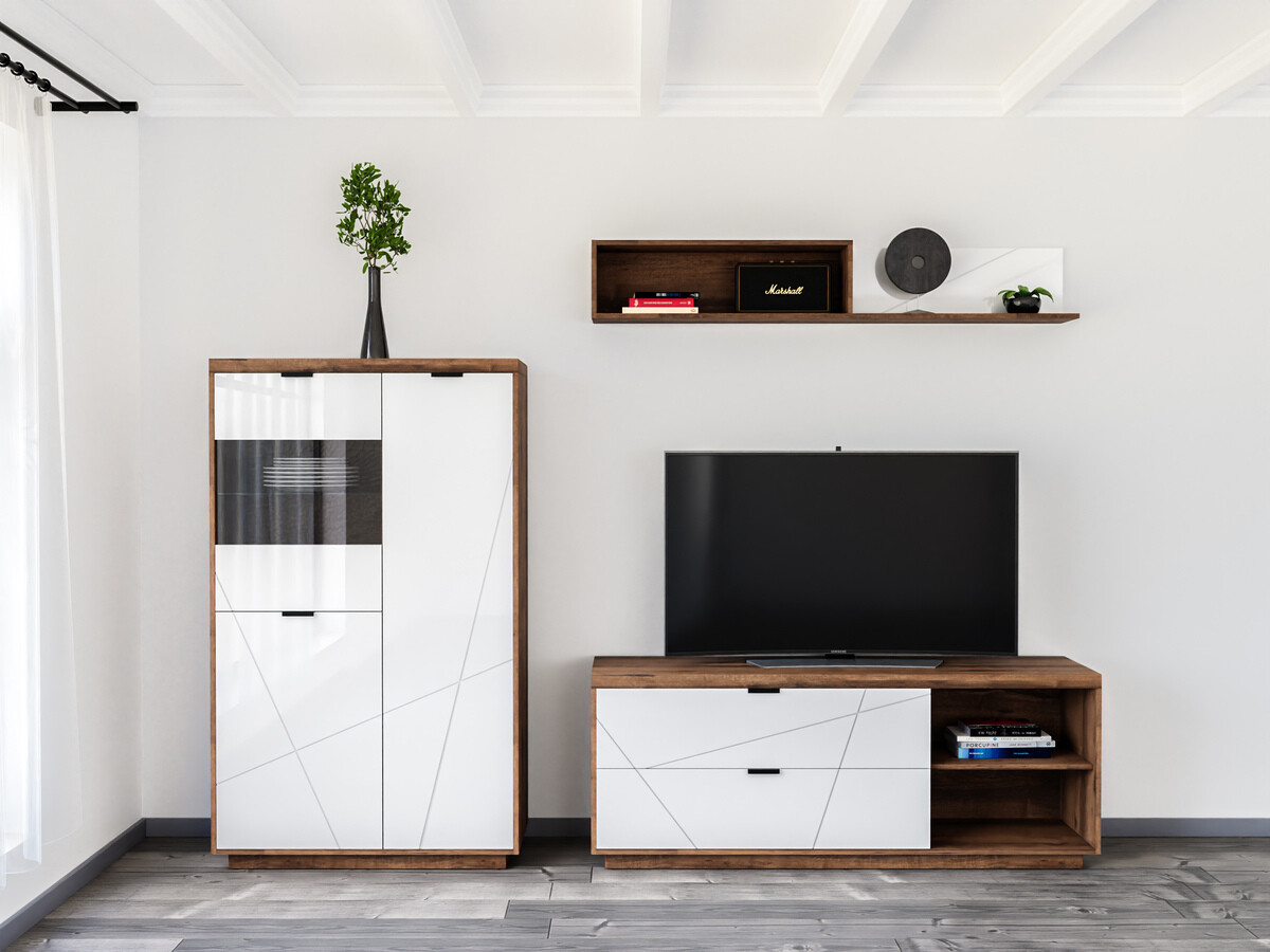 Ensemble de salon Fivale 111 (Chêne delano foncé + Blanc brillant)