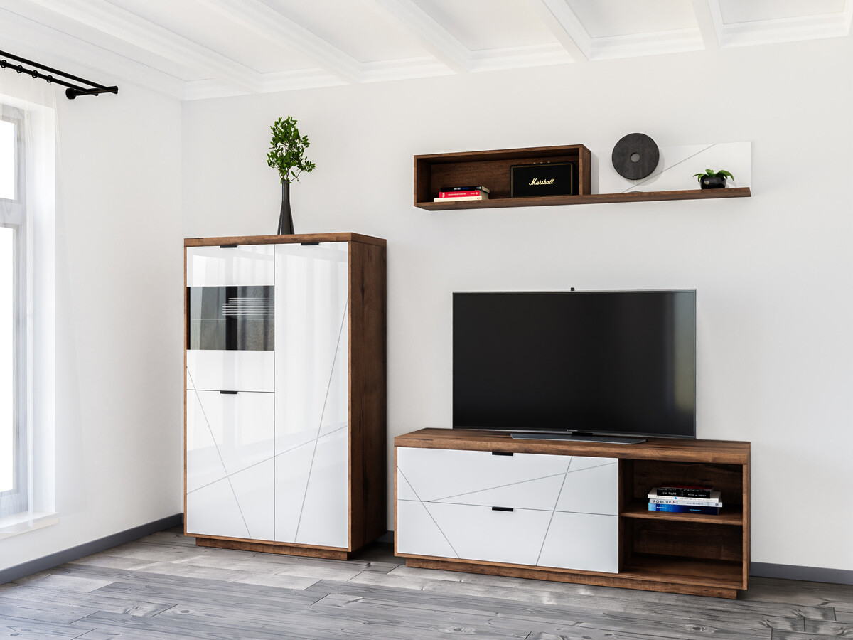 Ensemble de salon Fivale 111 (Chêne delano foncé + Blanc brillant)