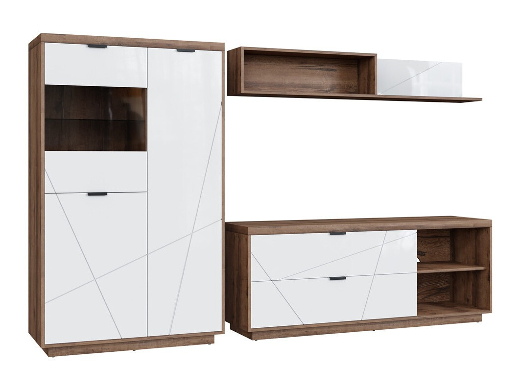 Ensemble de salon Fivale 111 (Chêne delano foncé + Blanc brillant)