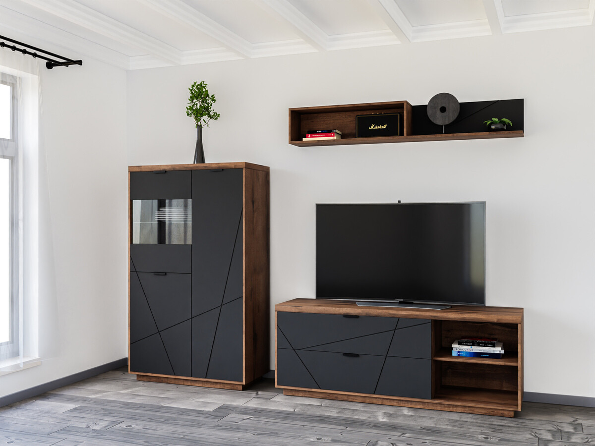 Ensemble de salon Fivale 111 (Chêne delano foncé + Noir mat)