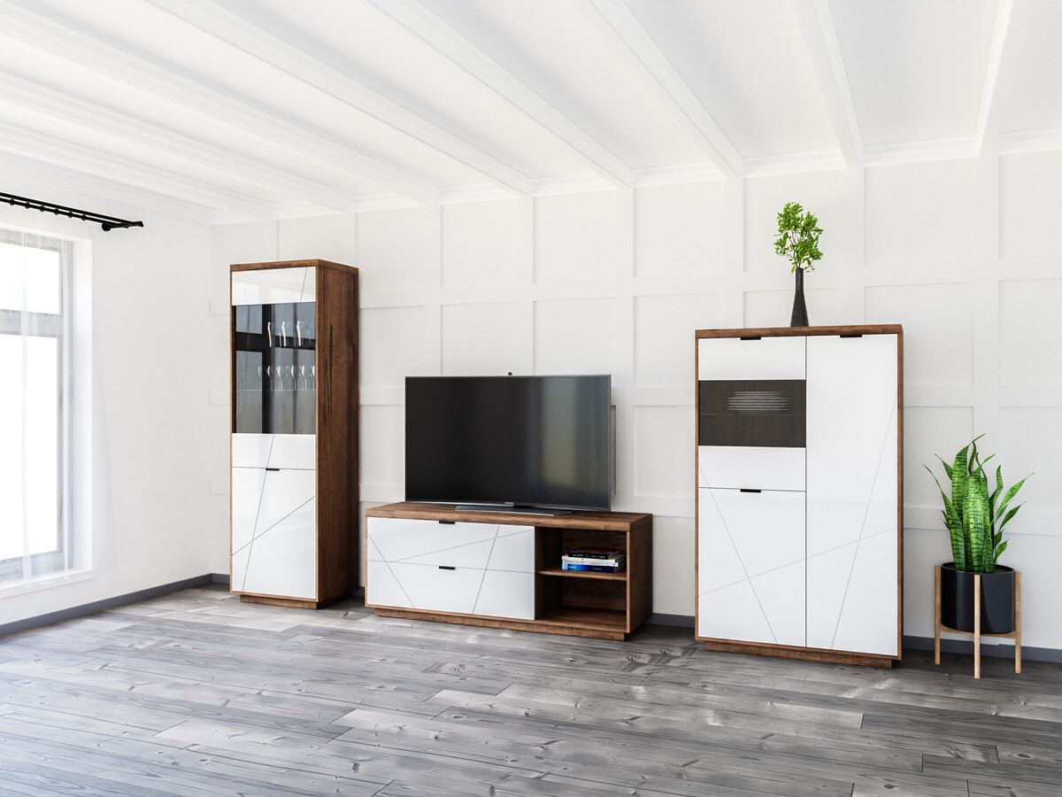 Ensemble de salon Fivale 112 (Chêne delano foncé + Blanc brillant)
