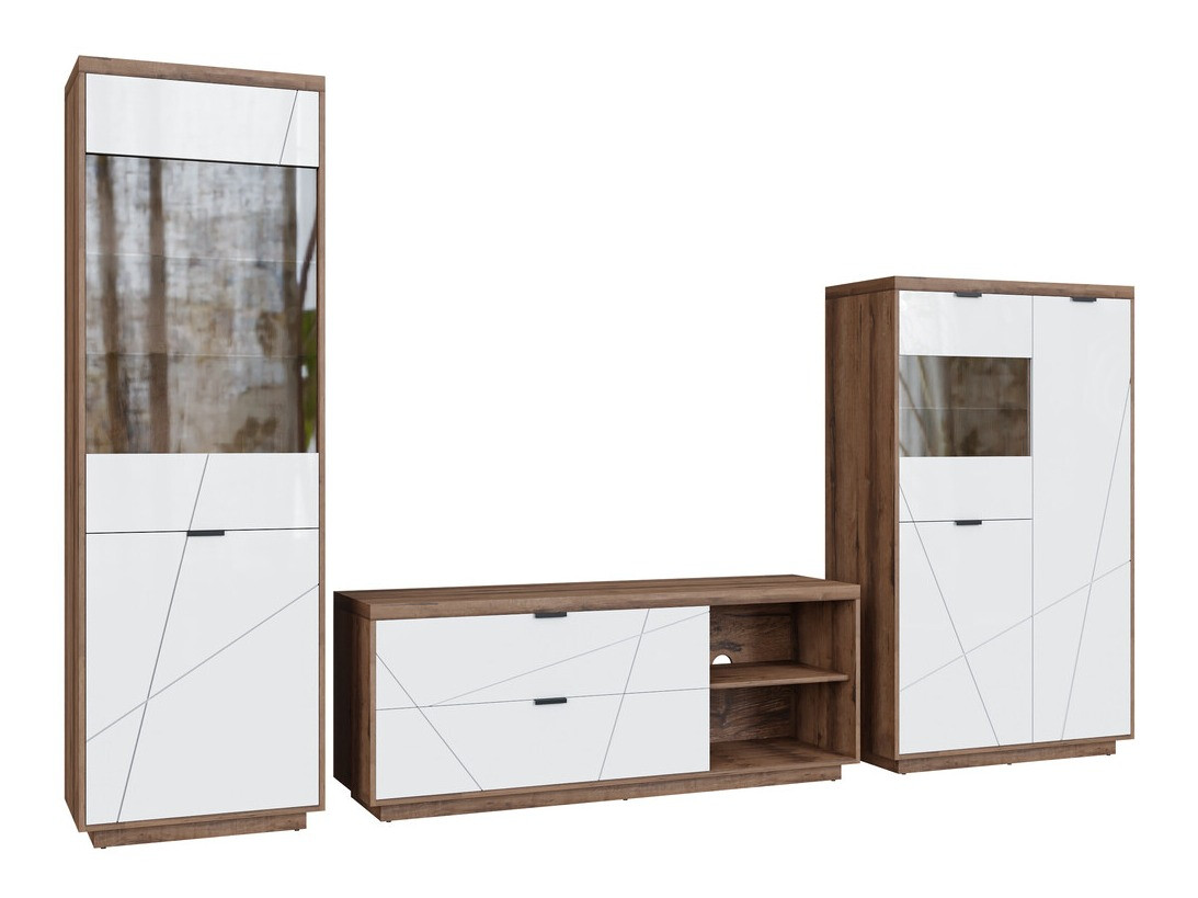 Ensemble de salon Fivale 112 (Chêne delano foncé + Blanc brillant)