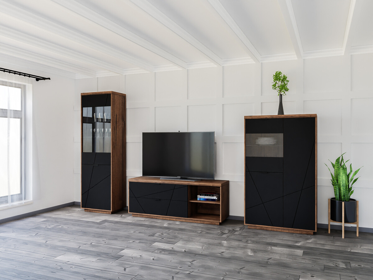 Ensemble de salon Fivale 112 (Chêne delano foncé + Noir mat)