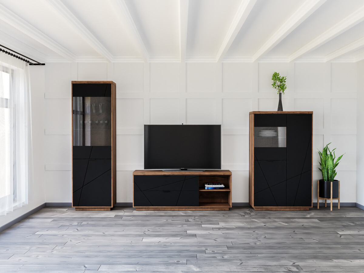 Ensemble de salon Fivale 112 (Chêne delano foncé + Noir mat)