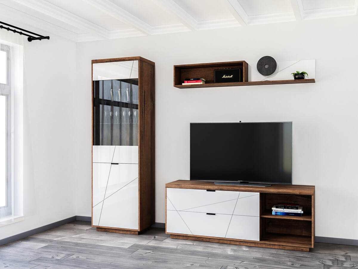 Ensemble de salon Fivale 113 (Chêne delano foncé + Blanc brillant)