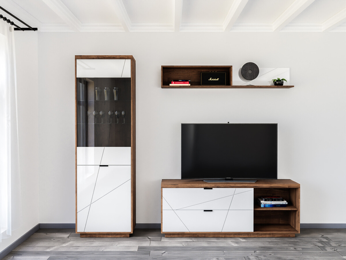 Ensemble de salon Fivale 113 (Chêne delano foncé + Blanc brillant)