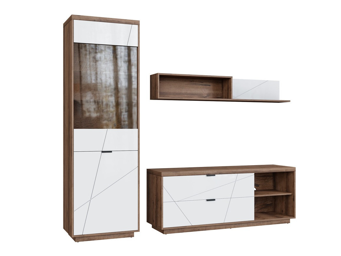 Ensemble de salon Fivale 113 (Chêne delano foncé + Blanc brillant)