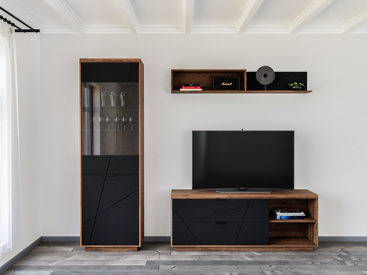 Ensemble de salon Fivale 113 (Chêne delano foncé + Noir mat)