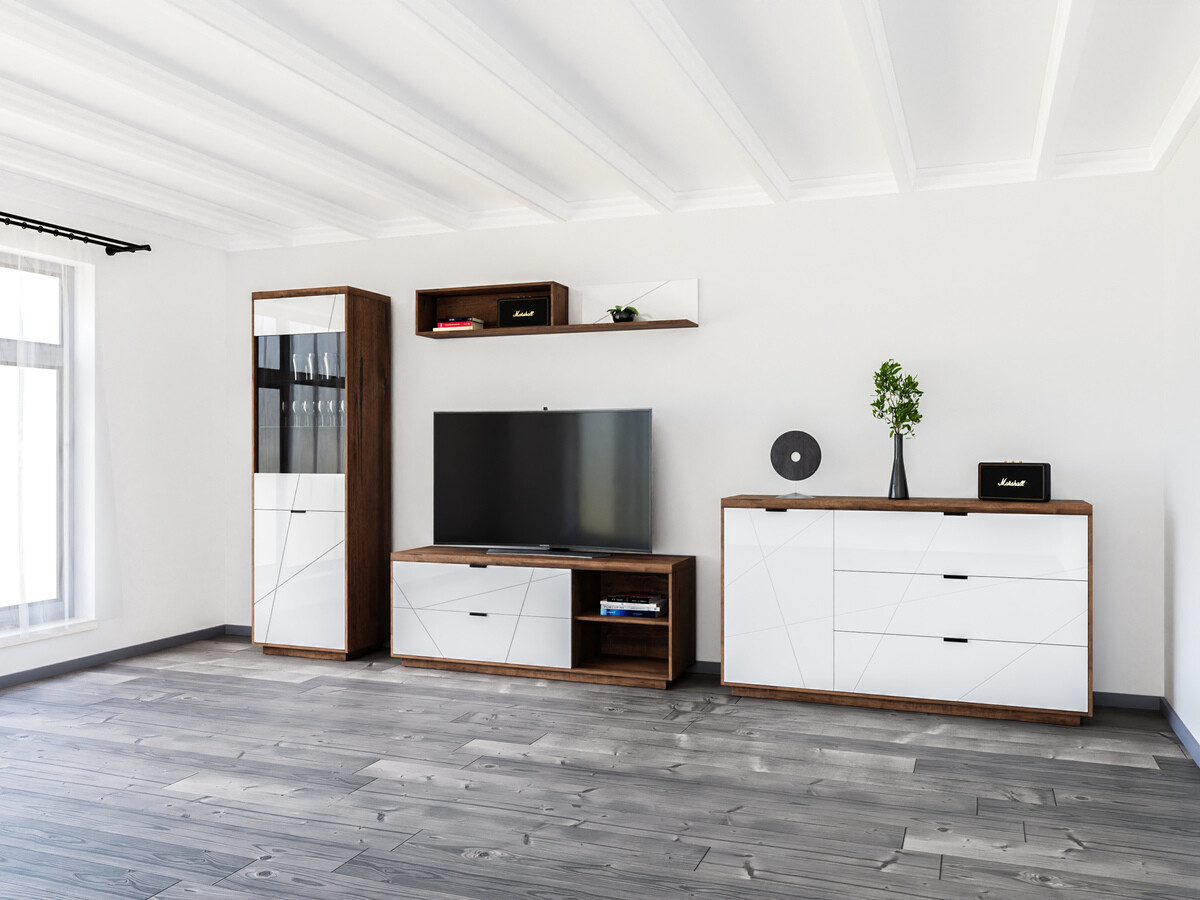 Ensemble de salon Fivale 114 (Chêne delano foncé + Blanc brillant)
