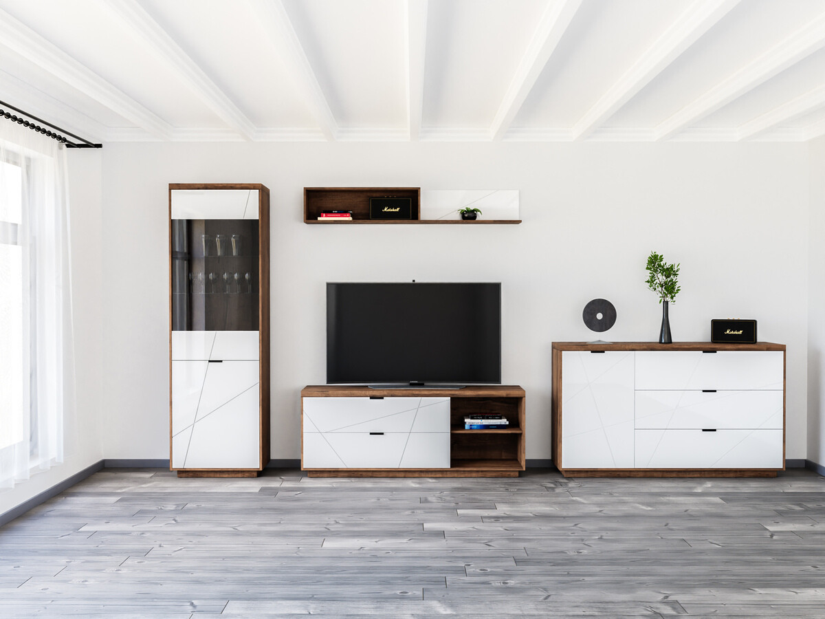 Ensemble de salon Fivale 114 (Chêne delano foncé + Blanc brillant)