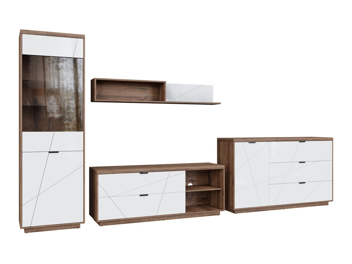 Ensemble de salon Fivale 114 (Chêne delano foncé + Blanc brillant)