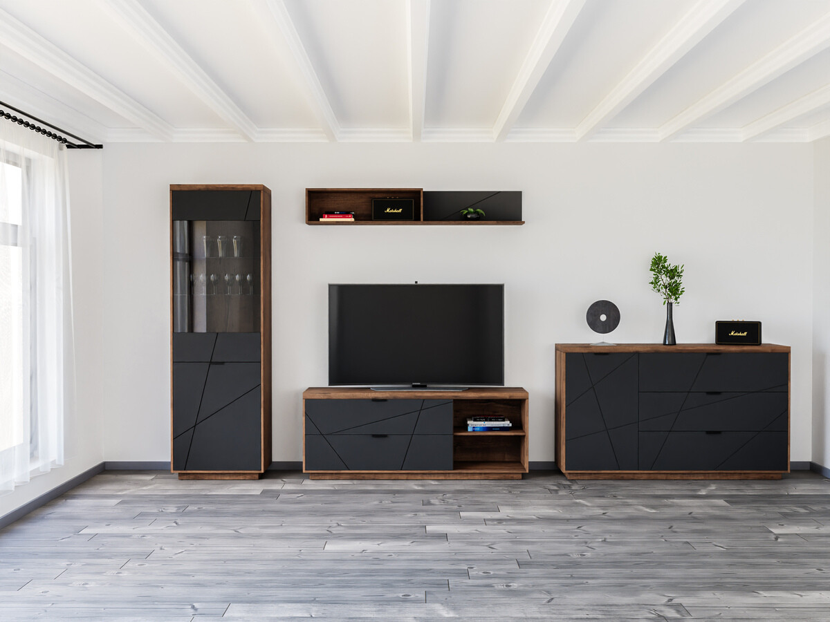 Ensemble de salon Fivale 114 (Chêne delano foncé + Noir mat)
