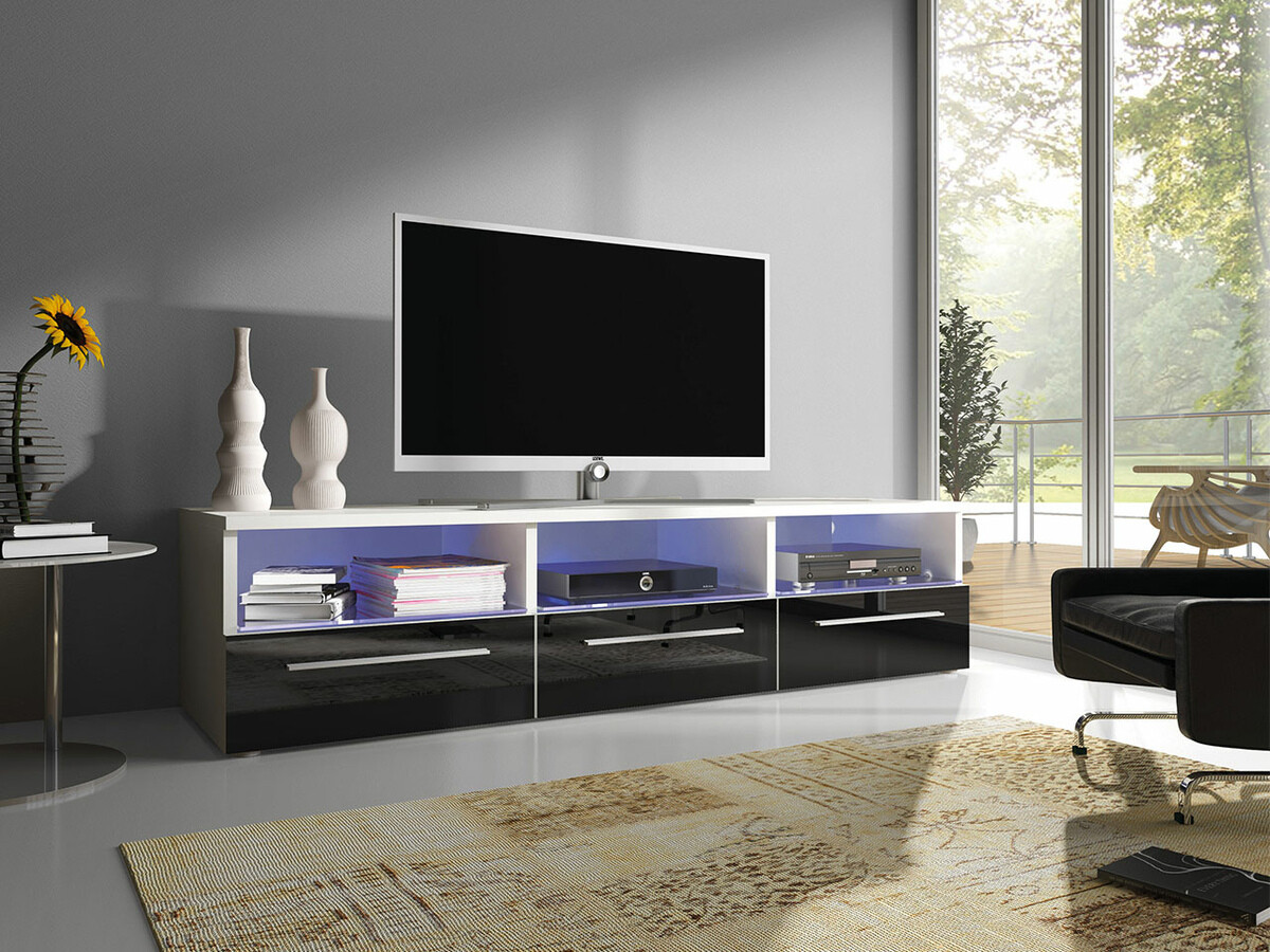 Meuble TV Uva I (Blanc + Noir brillant)