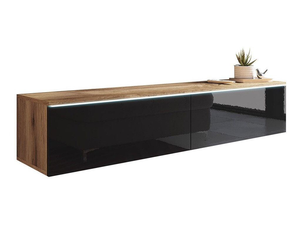 Meuble TV Sarasota 120 (Chêne wotan + Noir brillant)
